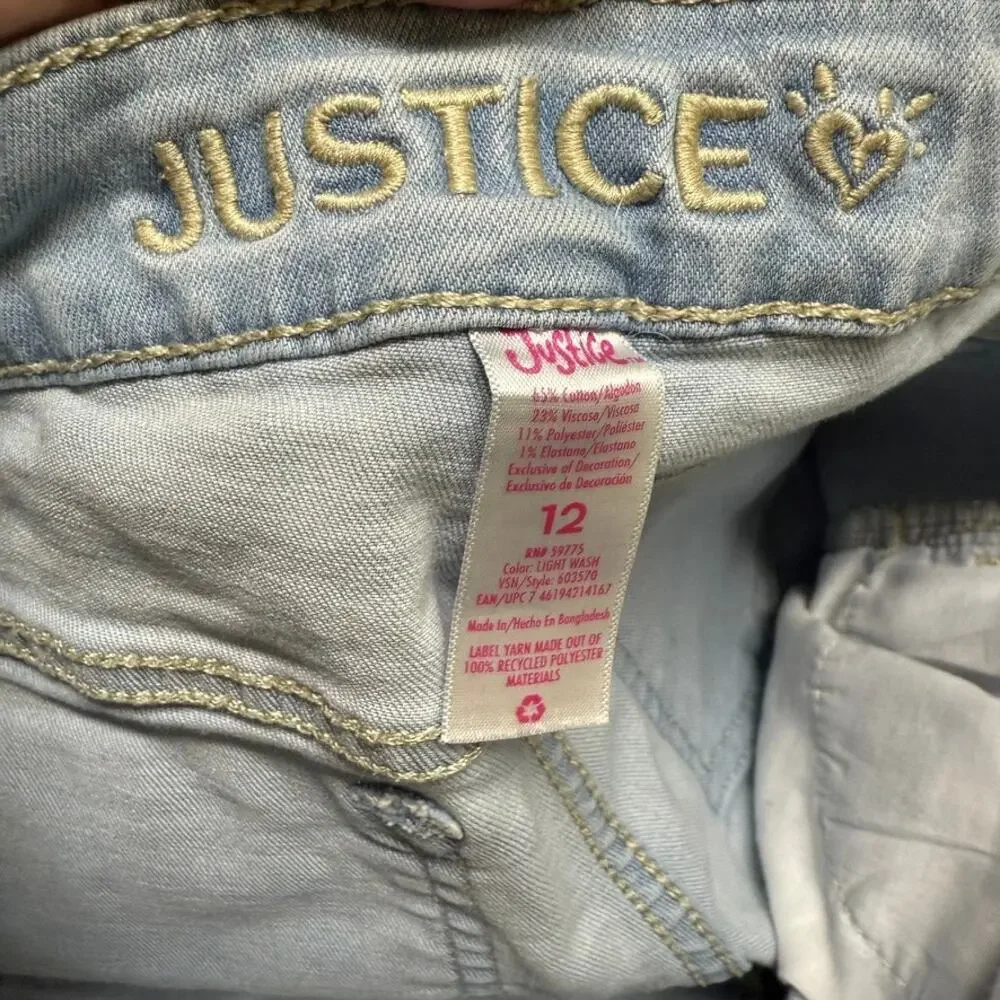 Justice Girls Denim Jean Midi Shorts Light Wash Cuffed Size 12‎
